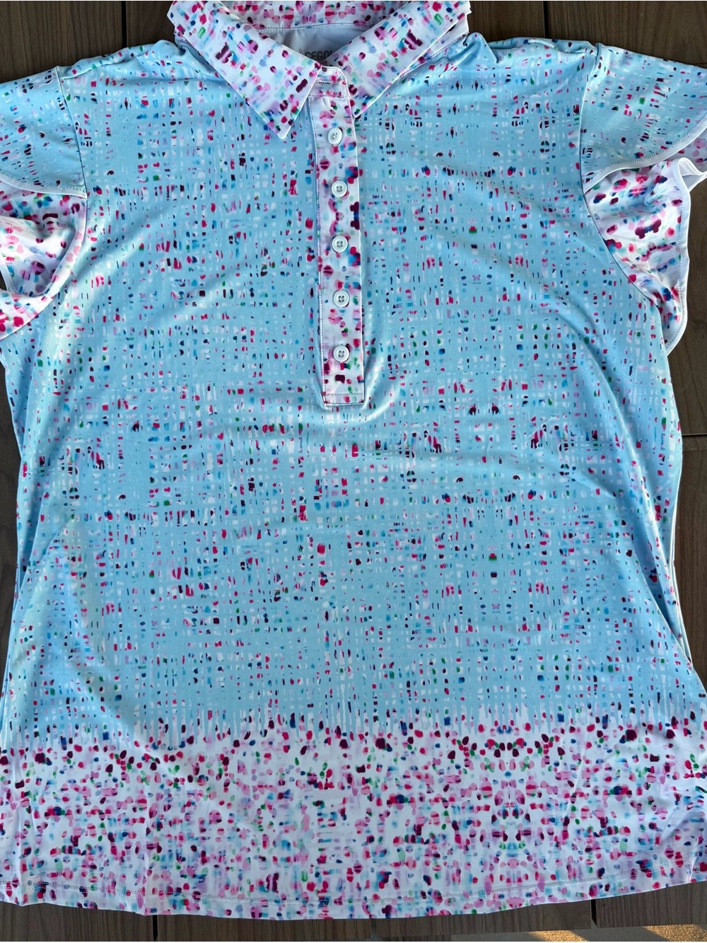 Acegolfs Light Blue and multi color Short-Sleeve Button-Down Polo Speckle Print